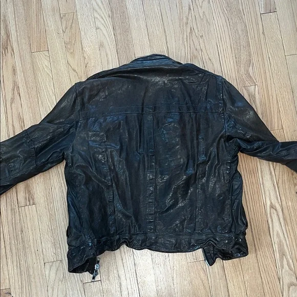 Men's dark olive green Leather Jacket - Picture 5 of 9